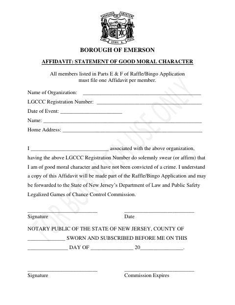 First page of the Affidavit and Statement of Good Moral Character