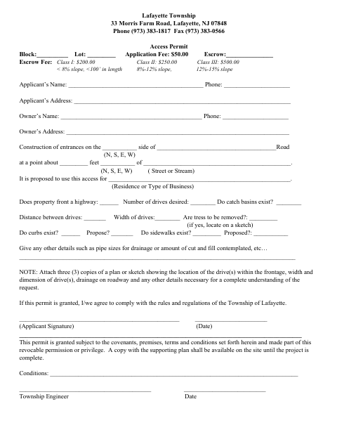 First page of the Access Permit