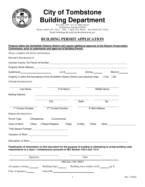 First page of the Building Permit Application