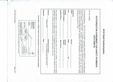 First page of the ACH Debit Authorization