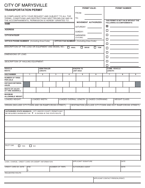 First page of the Transportation Permit