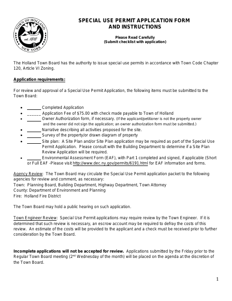 First page of the Special Use Permit Application