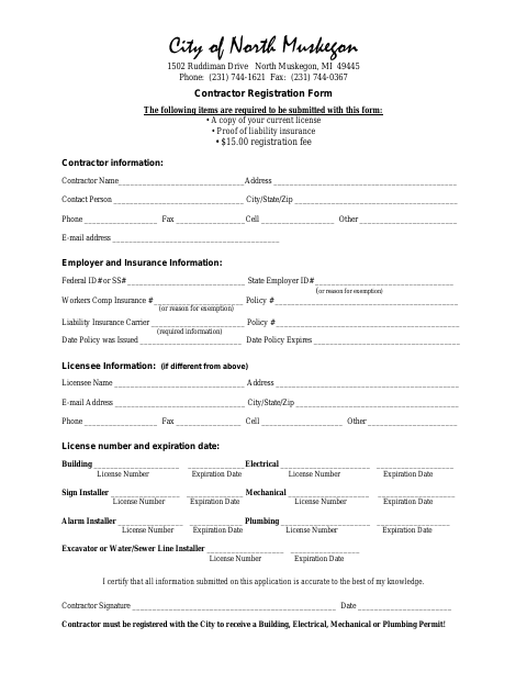 First page of the Contractor Registration Form