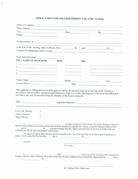 First page of the Seller's Permit Application