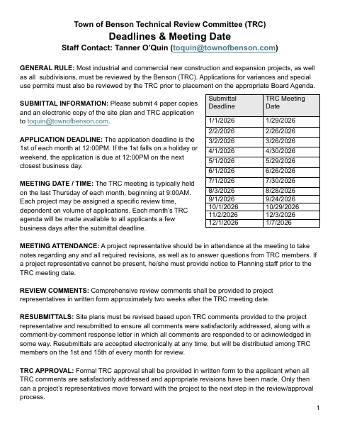 First page of the Technical Review Committee Application