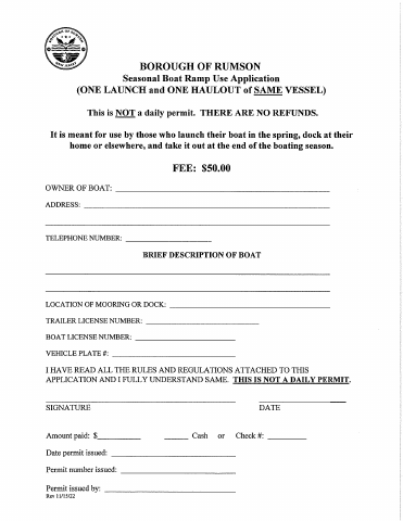 First page of the Seasonal Boat Ramp Use Application