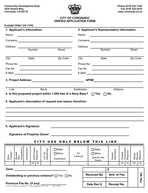 First page of the Unified Application Form