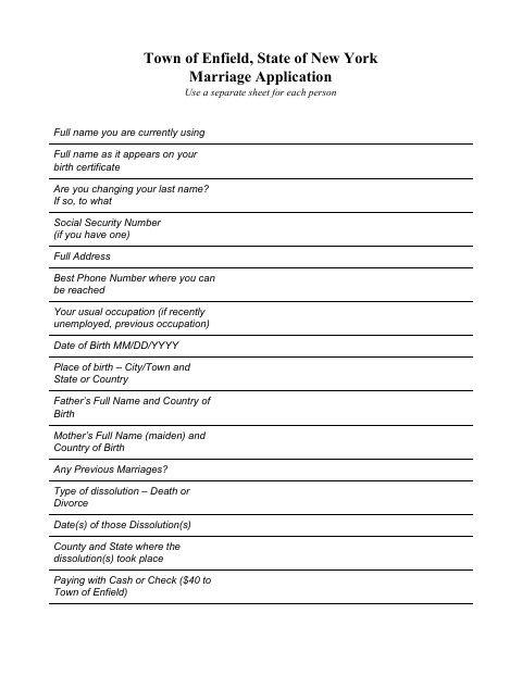 First page of the Marriage Application