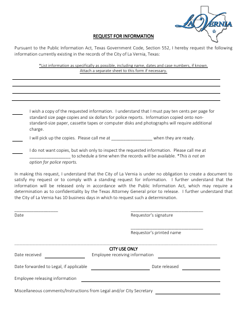 First page of the Request for Information