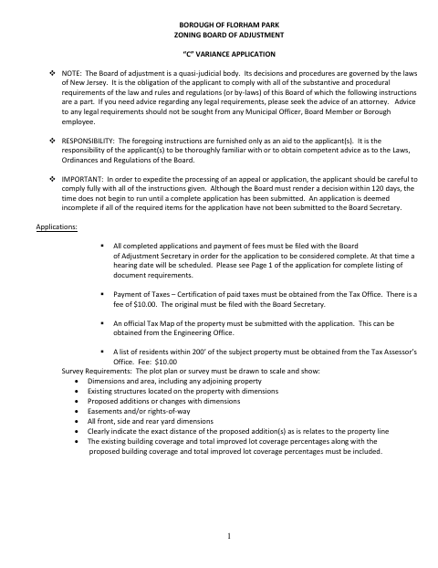 First page of the C Variance Application