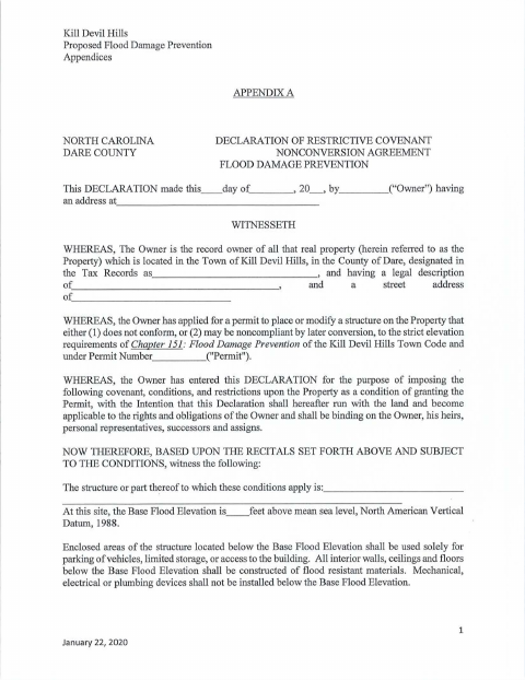 First page of the Flood Damage Non-Conversion Agreement
