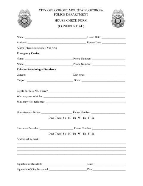 First page of the House Check Form