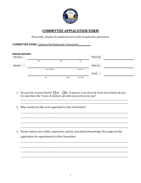 First page of the Committee Application Form