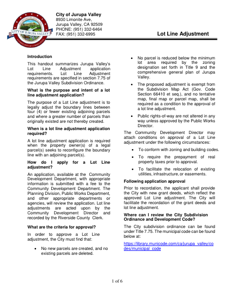 First page of the Lot Line Adjustment Application