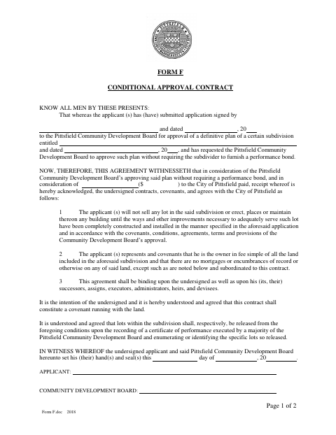First page of the Conditional Approval Contract
