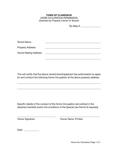 First page of the Home Occupation Permission