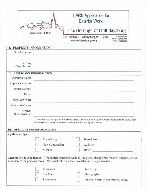 First page of the HARB Application for Exterior Work