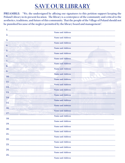 First page of the Save Our Library Petition