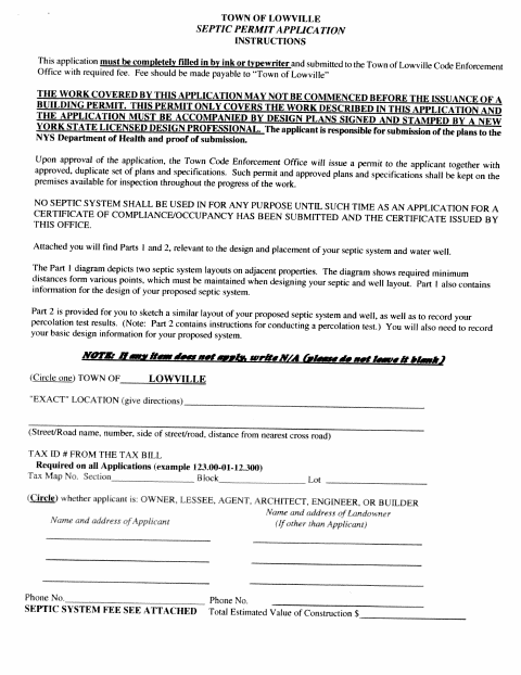 First page of the Septic Permit Application