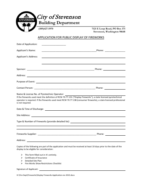 First page of the Application for Public Display of Fireworks