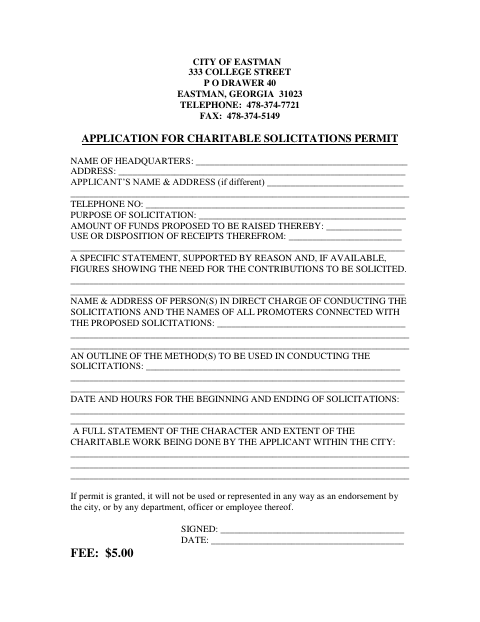 First page of the Charitable Solicitations Permit Application