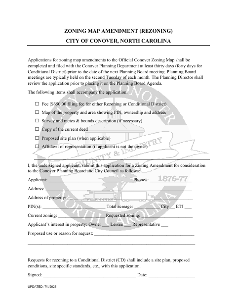 First page of the Zoning Map Amendment (Rezoning) Application
