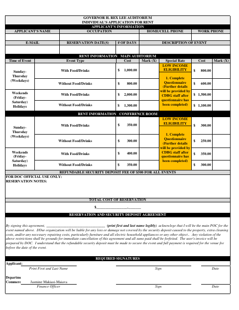 First page of the Individual’s Application for Rent