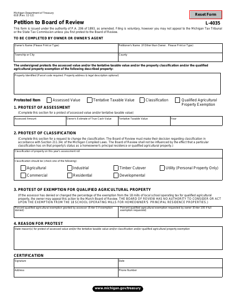 First page of the Petition to Board of Review