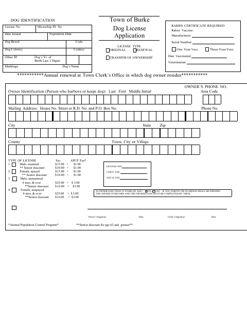 First page of the Dog License Application