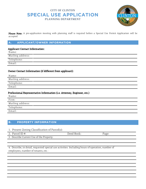 First page of the Special Use Application