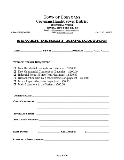 First page of the Sewer District Permit Application