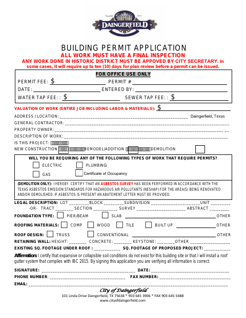 First page of the Residential Building Application