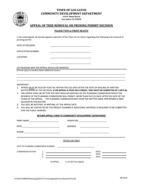 First page of the Appeal of Tree Removal or Pruning Permit Decision