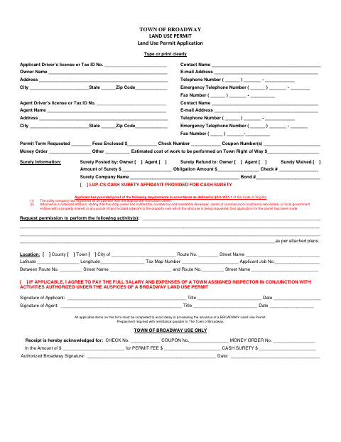 First page of the Land Use Permit Application