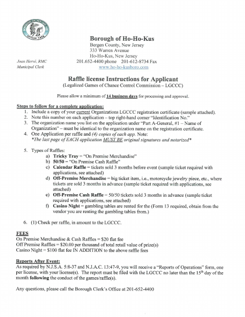 First page of the Raffle License Application
