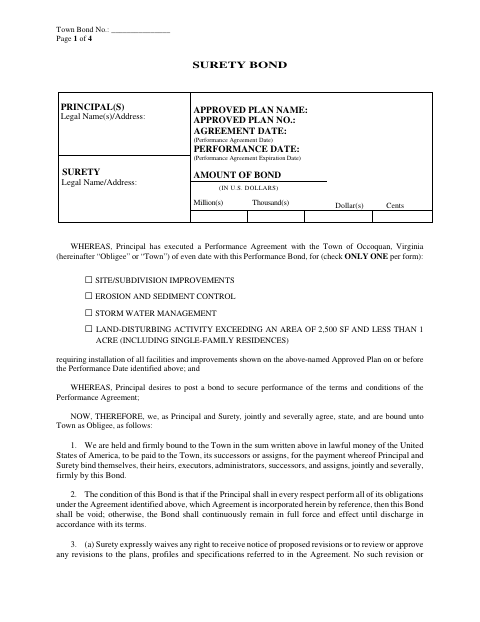 First page of the Performance Surety Bond