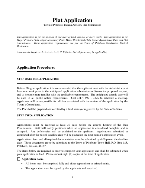 First page of the Plat Application