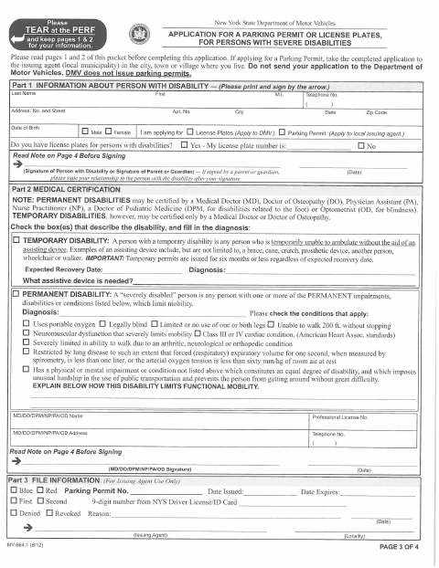 First page of the Handicapped Parking Tag Application