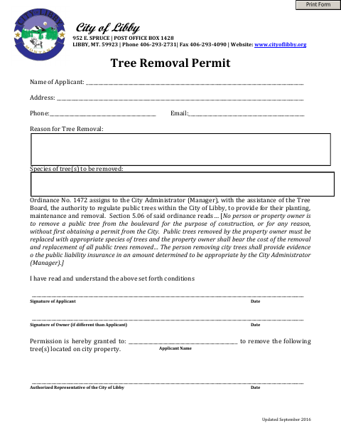 First page of the Tree Removal Permit