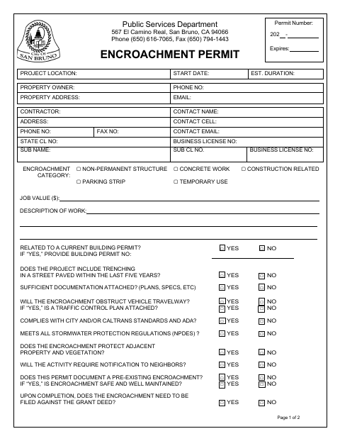 First page of the Encroachment Permit Application