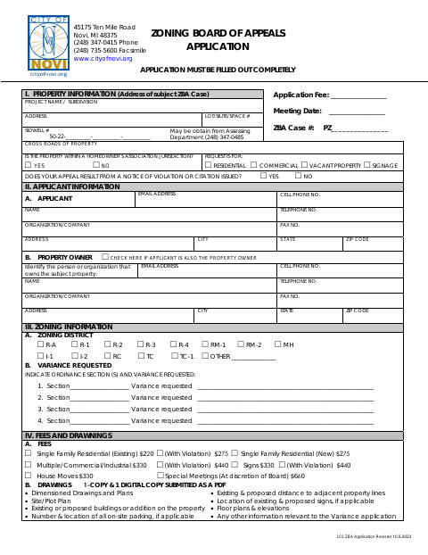 First page of the Dimensional Variance Application Packet