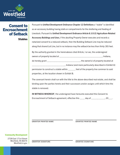 First page of the Consent to Encroachment of Setback for Stables