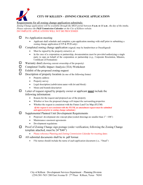 First page of the Zoning Change Application