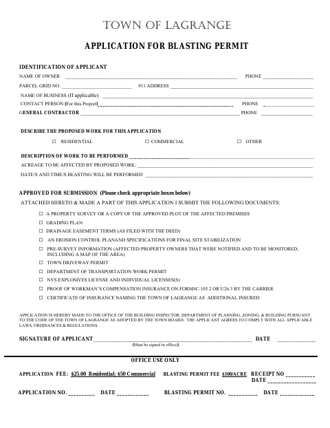 First page of the Blasting Permit Application