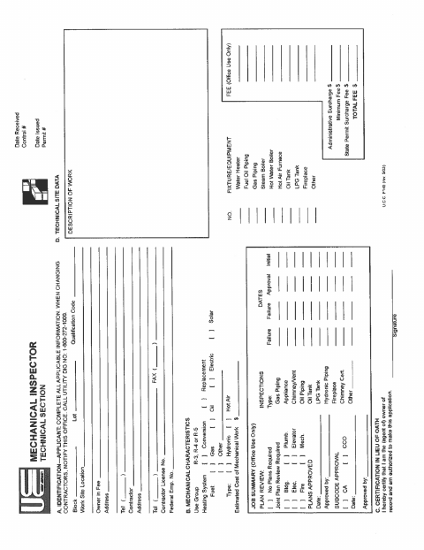 First page of the Mechanical Inspector Technical Section