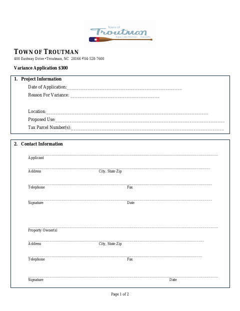 First page of the Variance Application