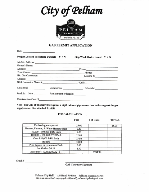 First page of the Gas Permit Application