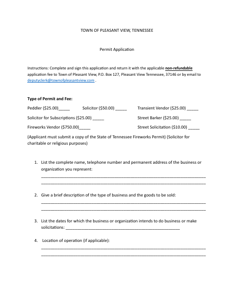 First page of the Transient Vendor Permit Application