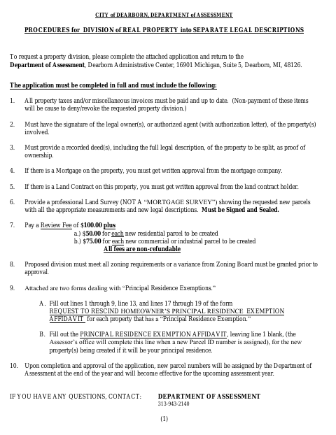 First page of the Application to Split Real Property