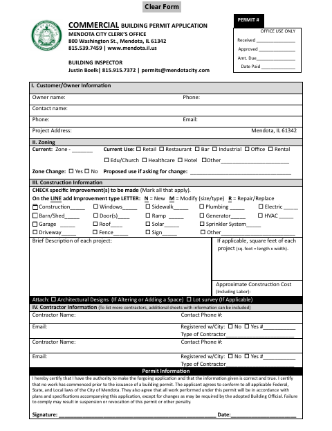 First page of the Commercial Building Permit Application